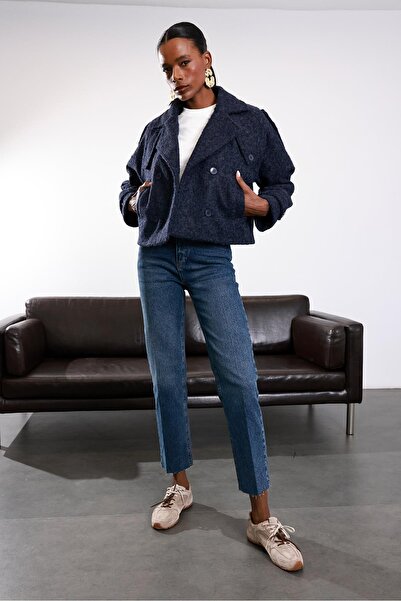 5in1Canpolat Navy Blue Lined Cashmere Jacket 286