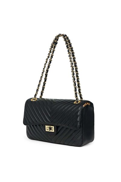 myOwn Μαύρο καπιτονέ δερμάτινο πορτοφόλι Anna