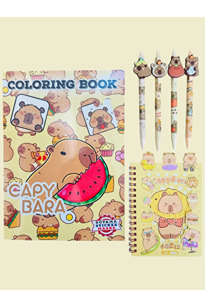ÖZ OFİS Capybara Kapibara 4'lü Uçlu Kalem Sticker Defter Boyama Kitabı Sticke...