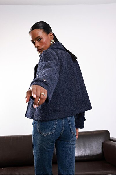 5in1Canpolat Navy Blue Lined Cashmere Jacket 286