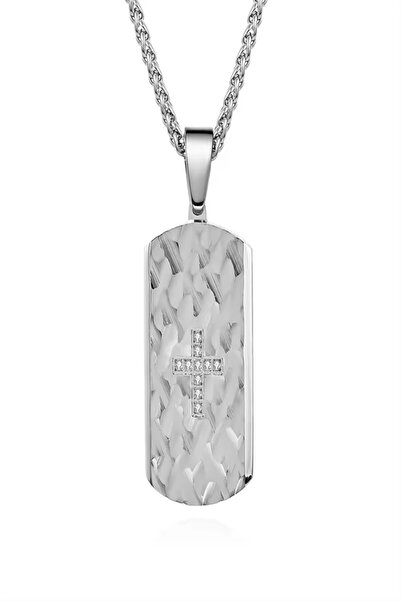 OEM Men's necklace, silver plate with transparent rhinestones in the shape of a stainless steel cross