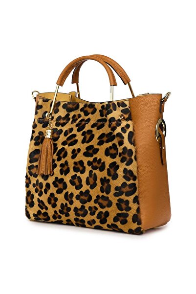 myOwn Geantă Fabiana din piele de ponei, coniac/imprimă animal