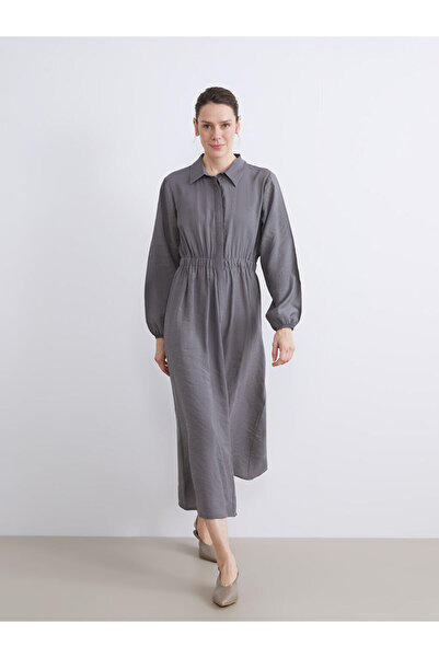 LC Waikiki Gray Modal Blend Waist-Fitted Shirt Dress