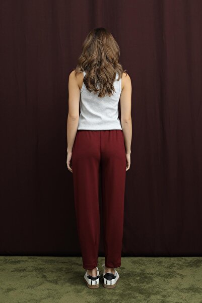 Puane Women's Leg Detail Carrot Pants - 18269Pnt - Burgundy