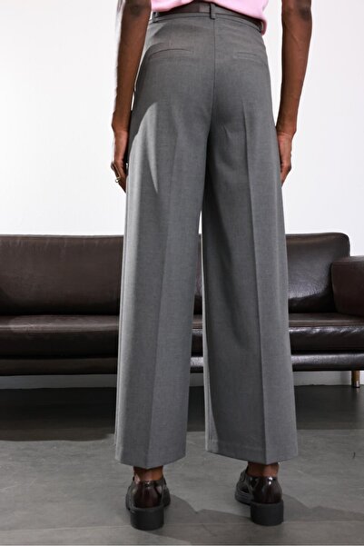 5in1Canpolat Gray Pleatless Straight Cut Fabric Trousers 5190