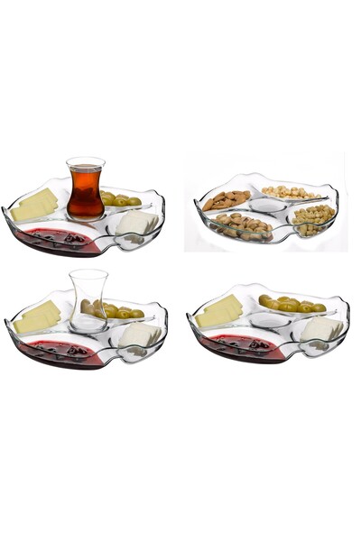 Paşabahçe 4 lü cam kahvaltılık - çerezlik sunum tabağı 25,2cm.