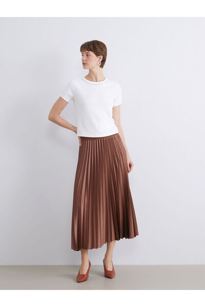 LC Waikiki Σατέν πλισέ φούστα με ελαστική μέση