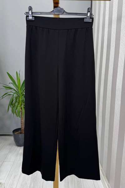 Sentez بنطلون فينيسيا واسع الساقين بخصر مطاطي أسود 5600