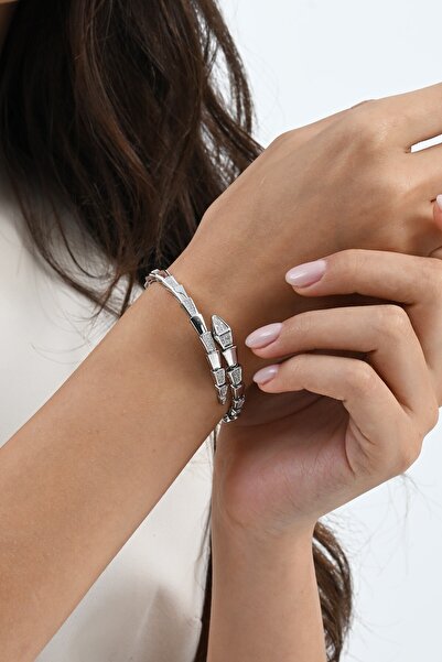 Söğütlü Silver 925 ayar gümüş rodyumlu zirkon taşlı özel tasarım yılan bilezik SGTL13043RODAJ