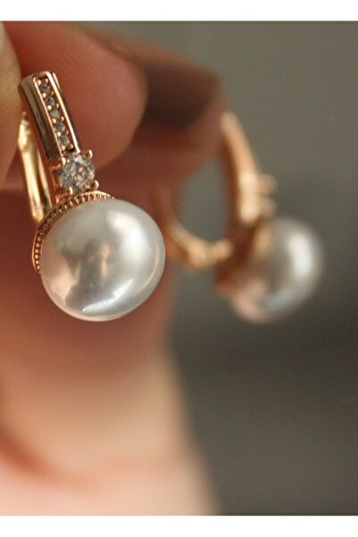 YET-G İnci Detaylı Taş Süslemeli Rose Renk Küpe