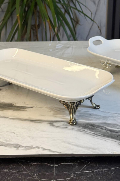 MAY HOME Porcelain Stand with Handle Serving Plate Catering Plate