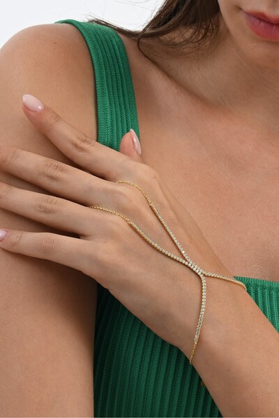 Söğütlü Silver Gümüş altın yaldızlı zirkon taşlı su yolu modeli şahmeran SGTL13038GOLD