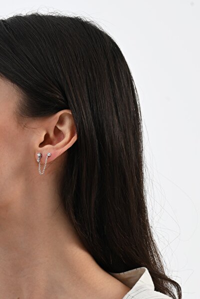 Söğütlü Silver 925 ayar gümüş rodyumlu zirkon taşlı çift delikli kullanılabil...