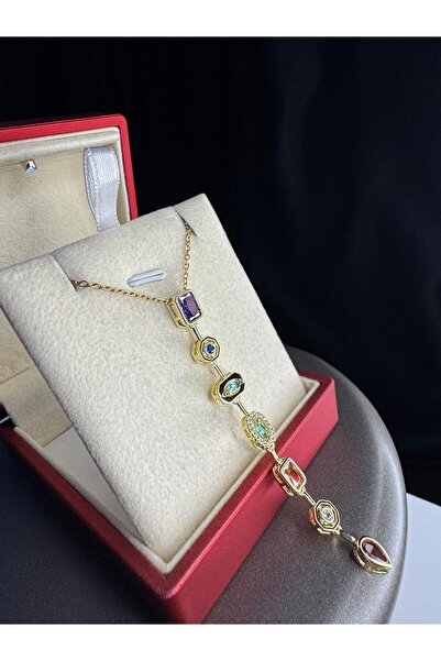 vogutima قلادة نسائية من الفولاذ - موديل Y مع أحجار ملونة متنوعة أكوا • في عل...