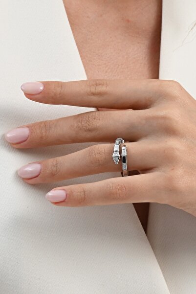 Söğütlü Silver 925 ayar gümüş rodyumlu zirkon taşlı özel tasarım yılan yüzük SGTL13077RODAJ