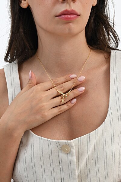 Söğütlü Silver 925 Ayar gümüş altın yaldızlı zirkon taşlı sarkan laleler tomurcuk kolye SGTL13092GOLD