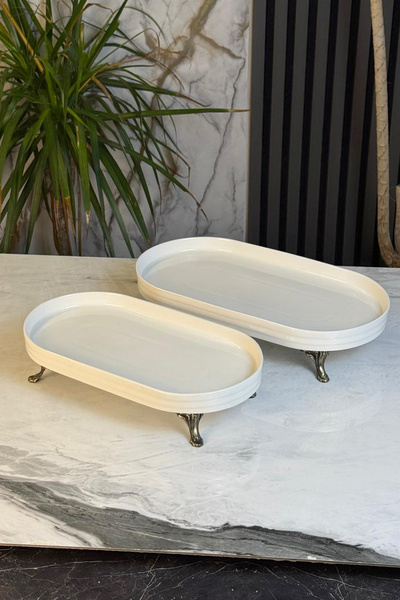MAY HOME 2-Piece Porcelain Oval Presentation Plate & Food Appetizer Salad Serving Set