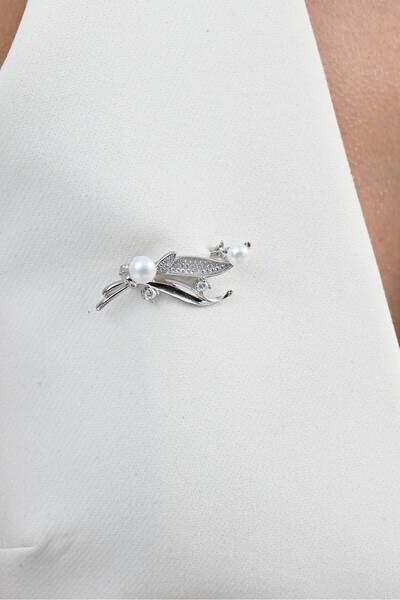 Söğütlü Silver 925 ayar gümüş rodyumlu zirkon taşlı yaprak modeli incili gümü...