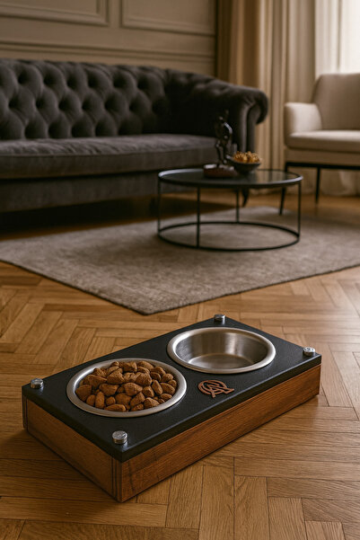 Okay Paslanmaz Çelik Kaselerle Şık Ahşap Stand – Kedi & Köpek Mama & Su Kabı ...