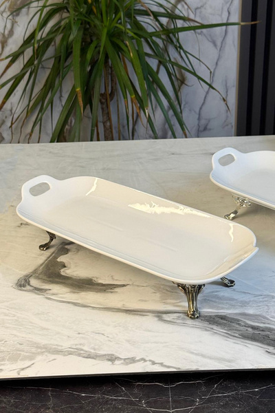 MAY HOME Porcelain Stand with Handle Serving Plate Catering Plate