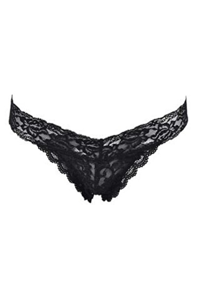 Silver Star Black Lace String Briefs for Women