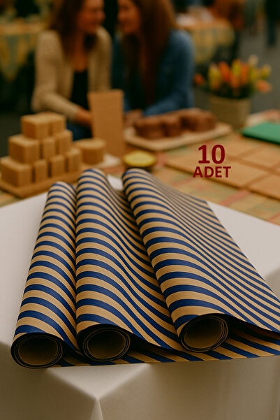 OLİ Art Kraft Navy Blue Ribbon Line Wrapping Paper 10 Pieces 70X100Cm Gift Packaging Gift Paper