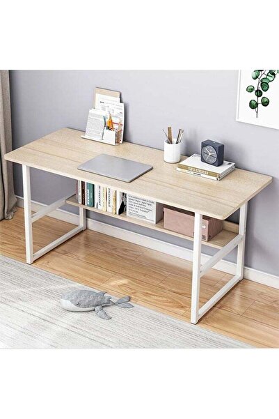 NKX Modern Minimalist Computer Desk with Storage Shelves Small Home Office Writing Table with Steel