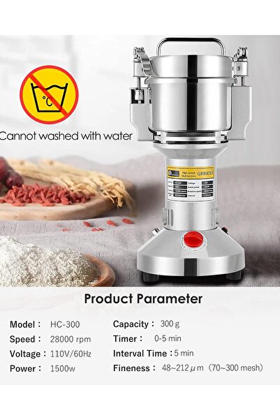 Generic 300g Electric Grain Mill Grinder Safety Upgraded Spice Grinder Pulverizer Stainless Stee
