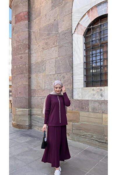 Nuss 1351 Stone Skirt Suit Burgundy