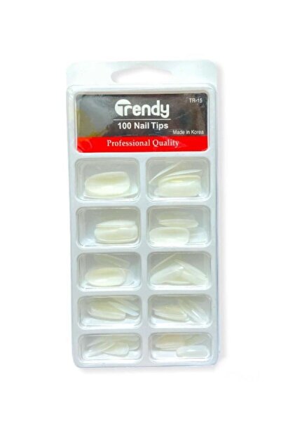 TRENDY مجموعة أظافر صناعية، 100 قطعة، بيضاء، قابلة للطلاء - TR-15