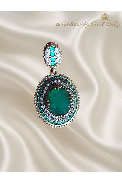 lpsankara Yeşil Akik ve Zümrüt Taşlı Gümüş Kolye Ucu