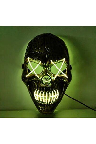 zola Μάσκα Halloween μοντέλο κρανίου, λευκό με κίτρινα LED, πλαστικό, 26x17 εκ.