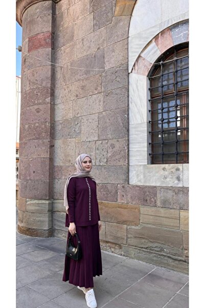 Nuss 1351 Stone Skirt Suit Burgundy