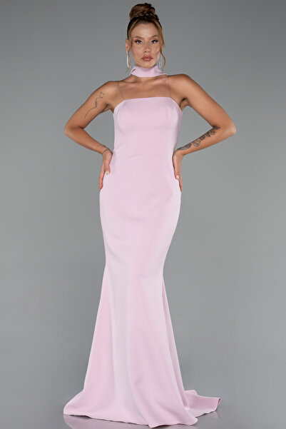 Abiyefon Pudra Straplez Şallı Uzun Balık Abiye Elbise ABU5282