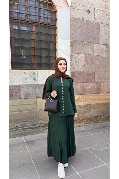 Nuss 1351 Stone Skirt Suit Green
