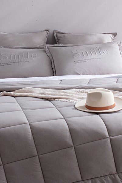 Madame Coco Yeni Sezon Bobigny Çift Kişilik Pamuklu SuperSoft Comforter Set - Gri - GRİ