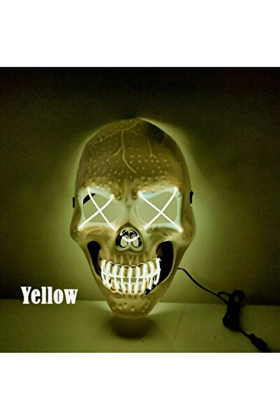 zola Μάσκα Halloween μοντέλο κρανίου, λευκό με κίτρινα LED, πλαστικό, 26x17 εκ.
