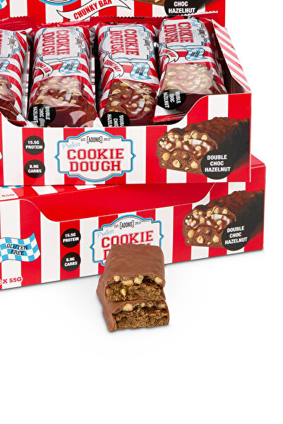 Adonis Gear Protein Cookies Dough Protein Bar, Double Choc Hazelnut, (Box of 12 Pieces) 15g Protein per bar