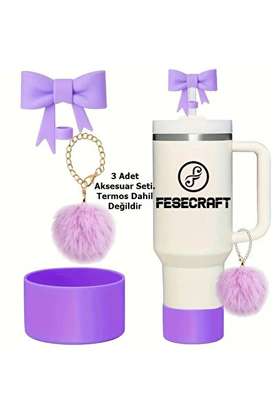 Stanley Quencher 30 - 40 Oz 3'lü Aksesuar Fiyonk Tıpa Charm Peluş Taban Koruyucu Silikon Set