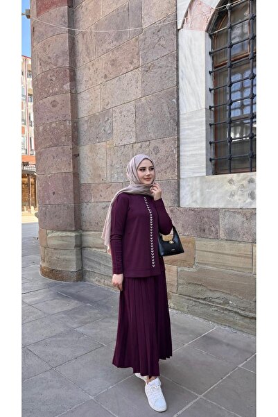 Nuss 1351 Stone Skirt Suit Burgundy