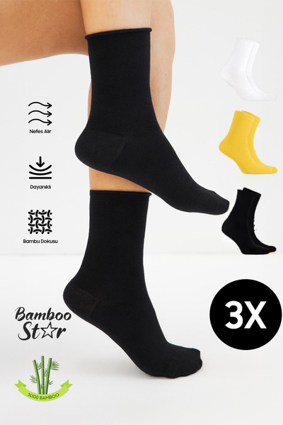bamboo star Bamboo Women's Elastic-Free Seamless Premium Socks 3-Piece Assortment Pack Non-Squeezing Socks / Non-Marking