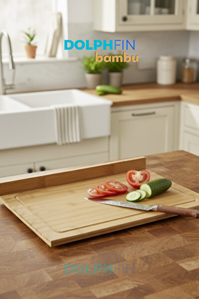 DolphFin Cutting Board Bamboo Cutting Board with Edge Protection L Size