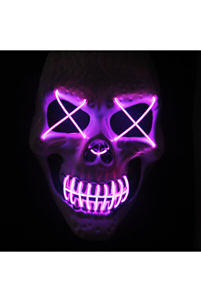zola Μάσκα για το Halloween, μοντέλο νεκροκεφαλής, λευκή με μωβ φώτα, πλαστική, 26x17 εκ.