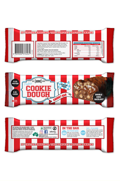 Adonis Gear Protein Cookies Dough Protein Bar, Double Choc Hazelnut, (Box of 12 Pieces) 15g Protein per bar
