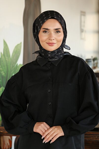 Tesettürnağme Soft Cotton Scarf Tn2004 Monogram Black-Beige-04