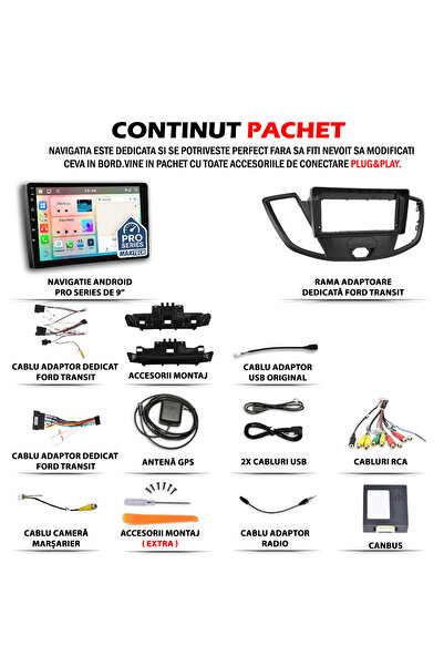 MaxTech Navigatie Ford Transit 2014-2015 dedicata, 4 GB Ram 64 GB Rom OctaCore, Carplay & Android auto