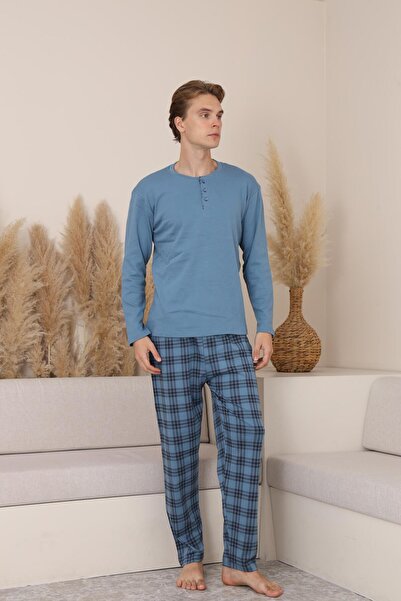 Mutlu City Ανδρικό σετ πιτζάμες από βαμβακερό υψηλής ποιότητας με λαιμόκοψη 16675
