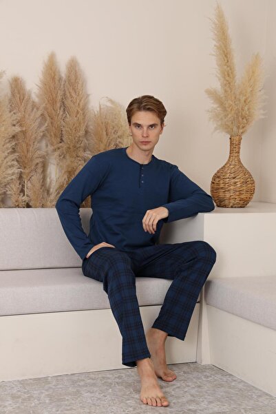 Mutlu City Ανδρικό σετ πιτζάμες από βαμβακερό υψηλής ποιότητας με λαιμόκοψη 16675