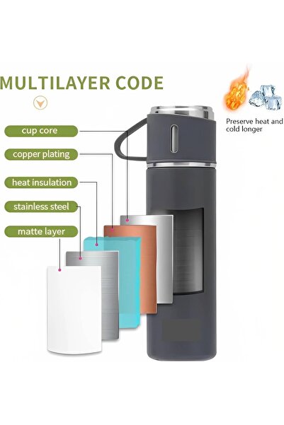 Mio Life 3-Piece Vacuum Thermos Set Stainless Steel Thermos Set (with Bag) Boxed 6 Hours 500 ml Stainless Steel