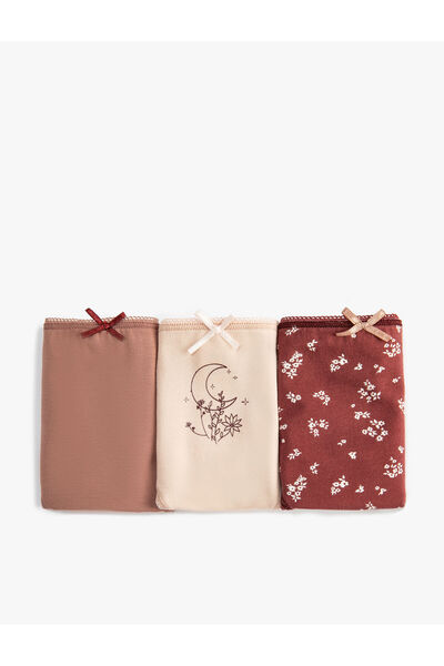 Koton Brief Külot Basic Pamuklu 3'lü Paket Baskılı Fiyonk Detaylı